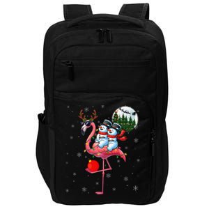 Two Xmas Snowmen Riding Flamingo Reindeer Sunglasses Impact Tech Backpack