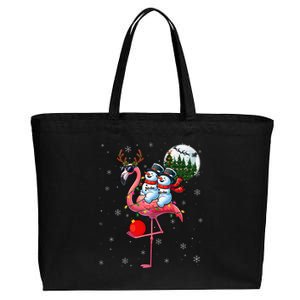 Two Xmas Snowmen Riding Flamingo Reindeer Sunglasses Cotton Canvas Jumbo Tote