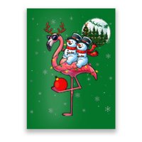 Two Xmas Snowmen Riding Flamingo Reindeer Sunglasses Poster