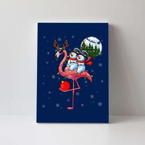 Two Xmas Snowmen Riding Flamingo Reindeer Sunglasses Canvas