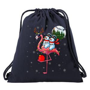 Two Xmas Snowmen Riding Flamingo Reindeer Sunglasses Drawstring Bag