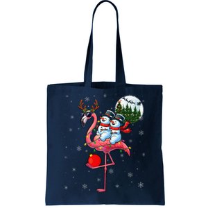 Two Xmas Snowmen Riding Flamingo Reindeer Sunglasses Tote Bag