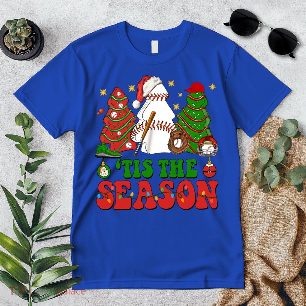 Tis Xmas The Season Baseball Christmas Tree Cakes Debbie Cool Gift Premium T-Shirt
