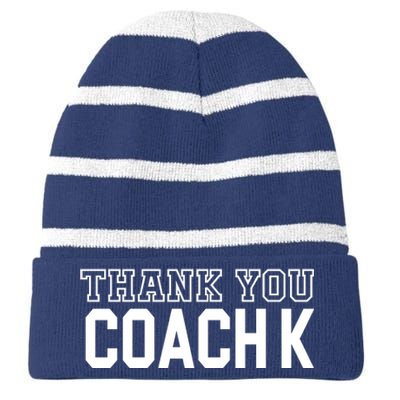 Thank You Coach K Basketball Striped Beanie with Solid Band