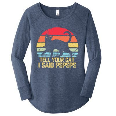 Tell Your Cat I Said Pspsps Funny Vintage Cat Women's Perfect Tri Tunic Long Sleeve Shirt