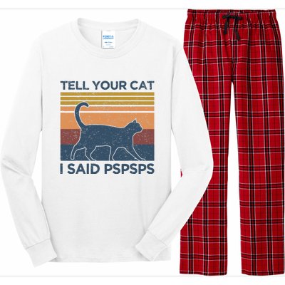 Tell Your Cat I Said Pspsps Cat Lover Vintage Long Sleeve Pajama Set