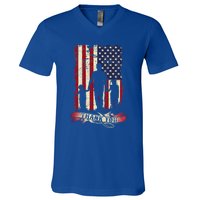 Thank You Daddy American Flag Fathers Day Present For Dad Cute Gift V-Neck T-Shirt