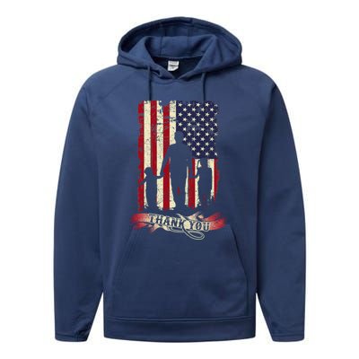 Thank You Daddy American Flag Fathers Day Present For Dad Cute Gift Performance Fleece Hoodie