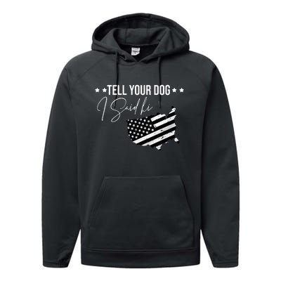 Tell Your Dog I Said Hi Grey Style American Flag Performance Fleece Hoodie