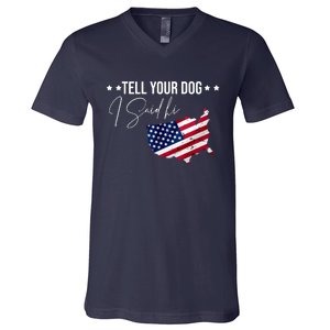 Tell Your Dog I Said Hi US American Flag V-Neck T-Shirt