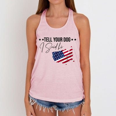 Tell Your Dog I Said Hi US American Flag Women's Knotted Racerback Tank