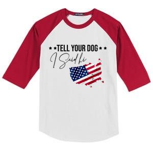 Tell Your Dog I Said Hi US American Flag Kids Colorblock Raglan Jersey