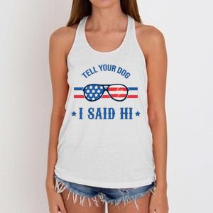 Tell Your Dog I Said Hi Funny USA Retro Shades Women's Knotted Racerback Tank