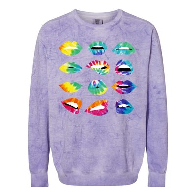 Tye Dye Colorful Hippy Lips Colorblast Crewneck Sweatshirt