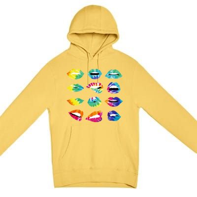 Tye Dye Colorful Hippy Lips Premium Pullover Hoodie