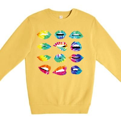 Tye Dye Colorful Hippy Lips Premium Crewneck Sweatshirt