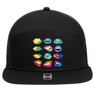 Tye Dye Colorful Hippy Lips 7 Panel Mesh Trucker Snapback Hat