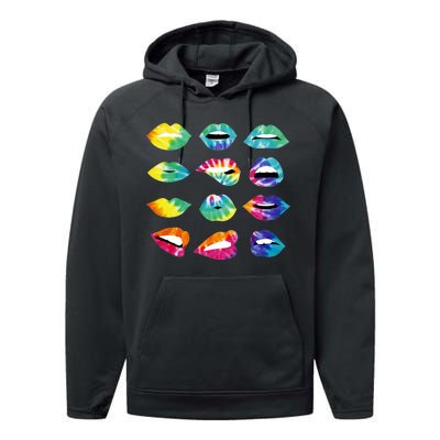 Tye Dye Colorful Hippy Lips Performance Fleece Hoodie