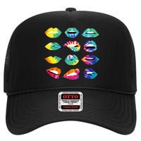 Tye Dye Colorful Hippy Lips High Crown Mesh Back Trucker Hat