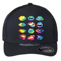 Tye Dye Colorful Hippy Lips Flexfit Unipanel Trucker Cap