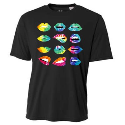 Tye Dye Colorful Hippy Lips Cooling Performance Crew T-Shirt