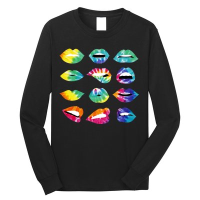 Tye Dye Colorful Hippy Lips Long Sleeve Shirt