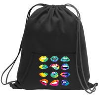 Tye Dye Colorful Hippy Lips Sweatshirt Cinch Pack Bag