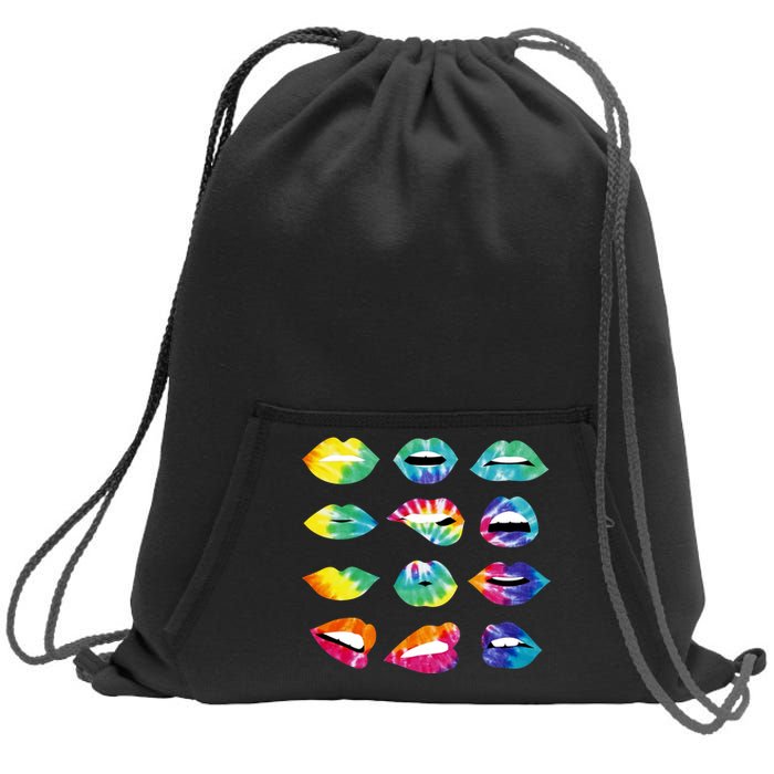 Tye Dye Colorful Hippy Lips Sweatshirt Cinch Pack Bag