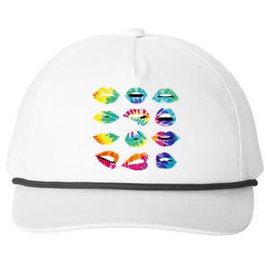 Tye Dye Colorful Hippy Lips Snapback Five-Panel Rope Hat