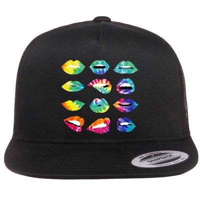Tye Dye Colorful Hippy Lips Flatbill Hat