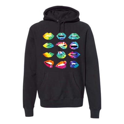 Tye Dye Colorful Hippy Lips Premium Hoodie