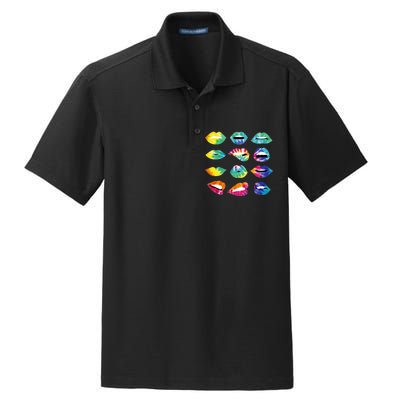 Tye Dye Colorful Hippy Lips Dry Zone Grid Polo