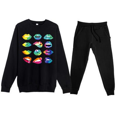 Tye Dye Colorful Hippy Lips Premium Crewneck Sweatsuit Set