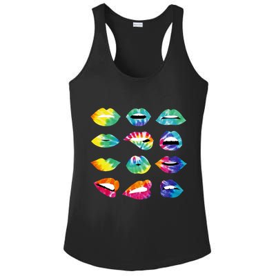 Tye Dye Colorful Hippy Lips Ladies PosiCharge Competitor Racerback Tank