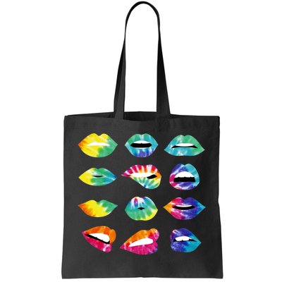 Tye Dye Colorful Hippy Lips Tote Bag