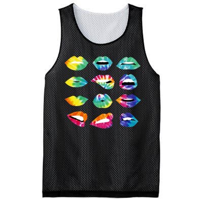 Tye Dye Colorful Hippy Lips Mesh Reversible Basketball Jersey Tank