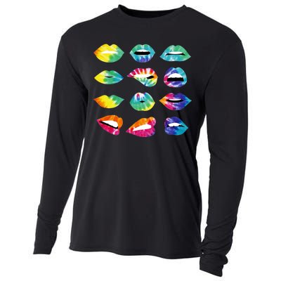 Tye Dye Colorful Hippy Lips Cooling Performance Long Sleeve Crew