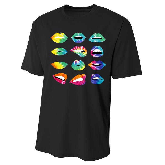 Tye Dye Colorful Hippy Lips Performance Sprint T-Shirt