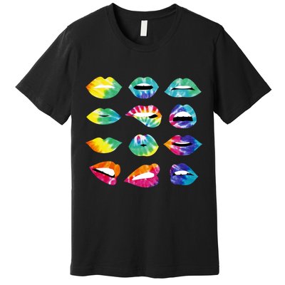 Tye Dye Colorful Hippy Lips Premium T-Shirt