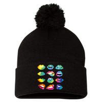 Tye Dye Colorful Hippy Lips Pom Pom 12in Knit Beanie