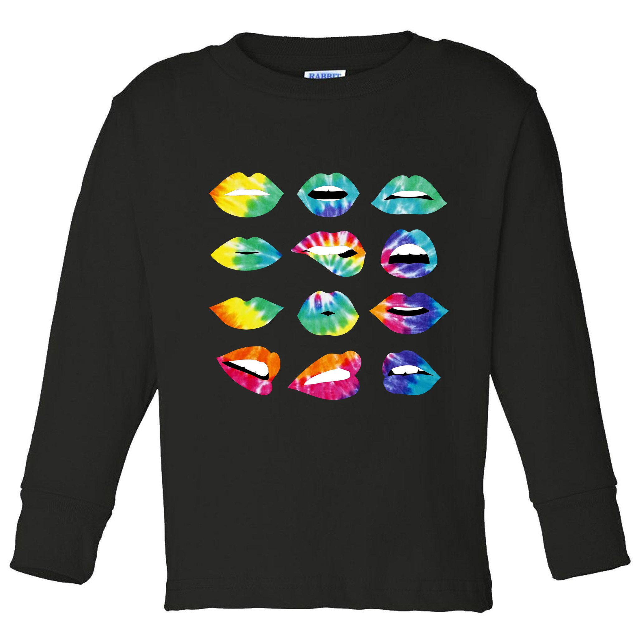 Tye Dye Colorful Hippy Lips Toddler Long Sleeve Shirt
