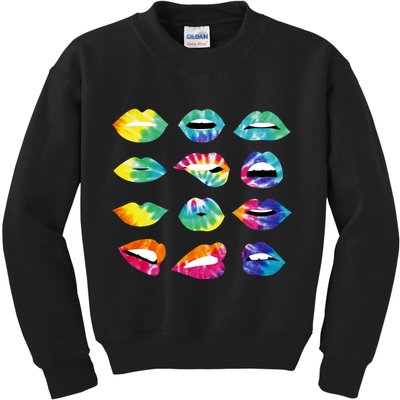 Tye Dye Colorful Hippy Lips Kids Sweatshirt