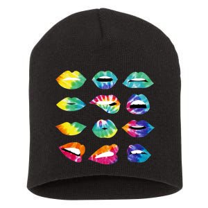 Tye Dye Colorful Hippy Lips Short Acrylic Beanie