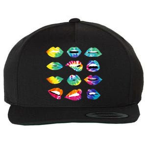 Tye Dye Colorful Hippy Lips Wool Snapback Cap