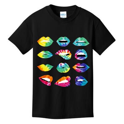 Tye Dye Colorful Hippy Lips Kids T-Shirt