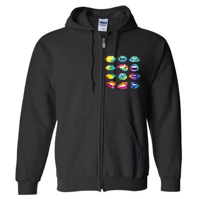 Tye Dye Colorful Hippy Lips Full Zip Hoodie