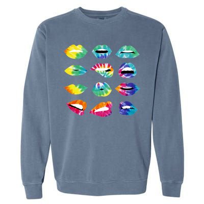 Tye Dye Colorful Hippy Lips Garment-Dyed Sweatshirt