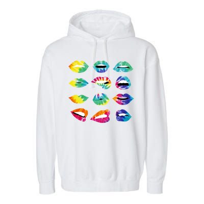 Tye Dye Colorful Hippy Lips Garment-Dyed Fleece Hoodie