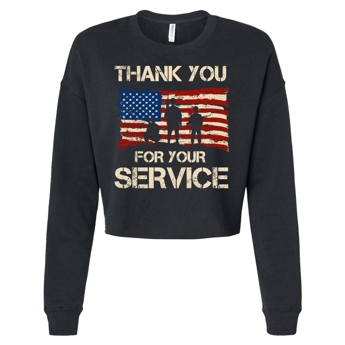 Thank You For Your Service Veterans Day Vintage USA Cropped Pullover Crew