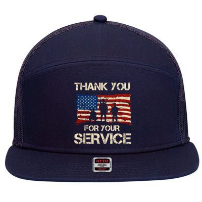 Thank You For Your Service Veterans Day Vintage USA 7 Panel Mesh Trucker Snapback Hat